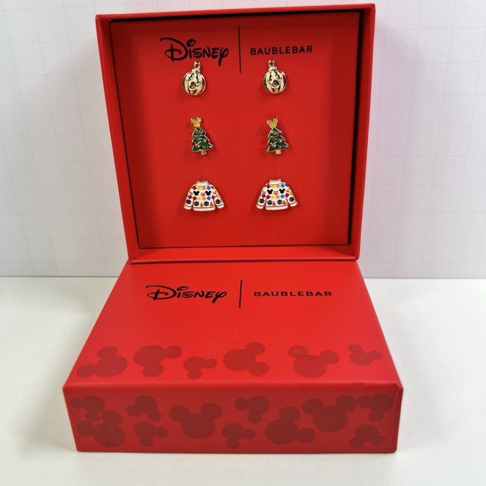 Disney BaubleBar Christmas Earring Set Mickey Tree Ornament‎ Ugly Sweater